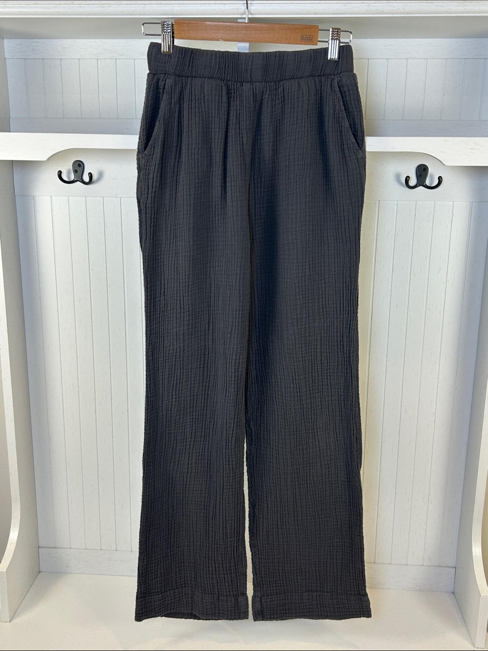 Faherty Dream Organic Cotton Gauze Wide Leg Pants Washed Black S